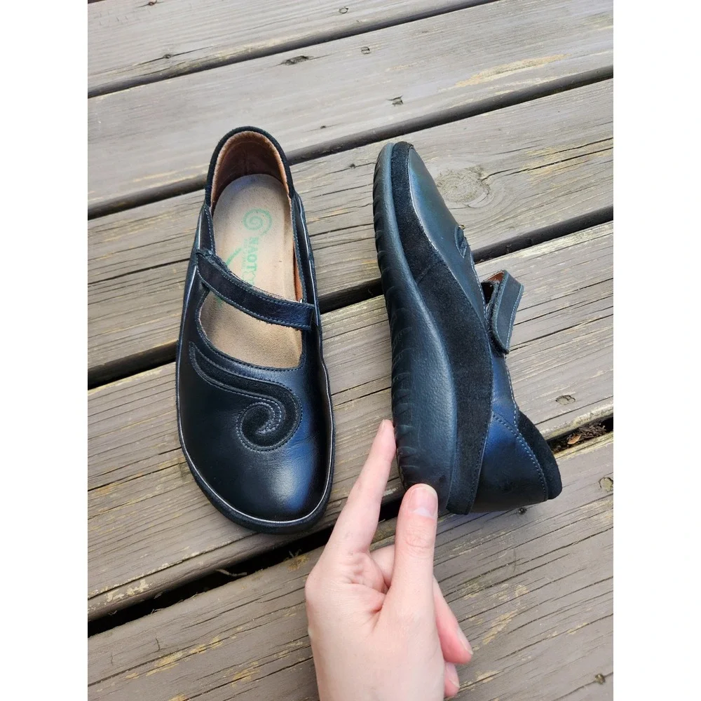 Naot Matai Mary Jane Black‎ Madres Leather Suede Swirl Shoes 37 US 6